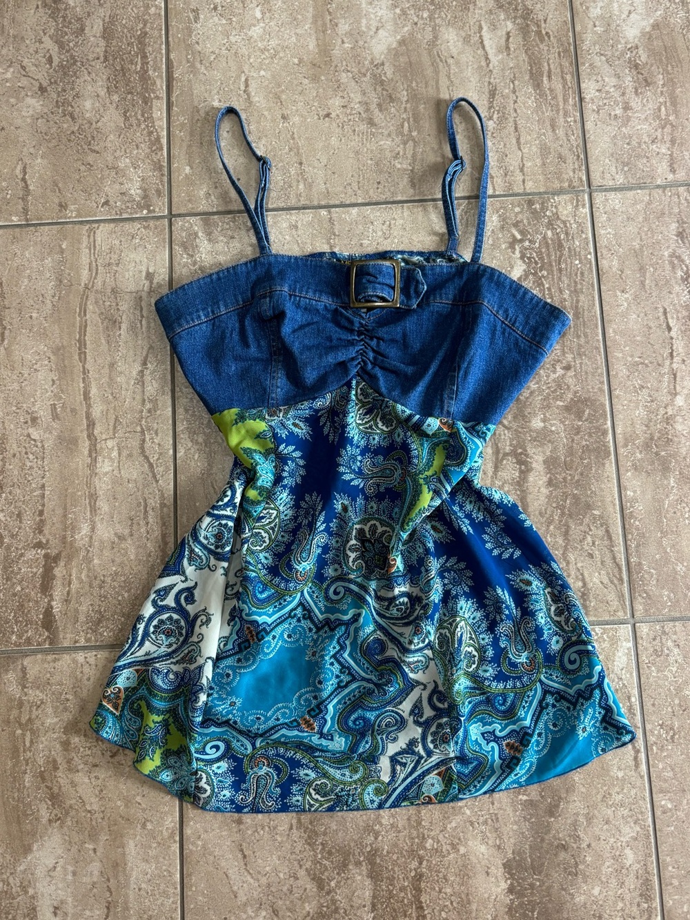 Denim y2k paisley buckle babydoll western cami